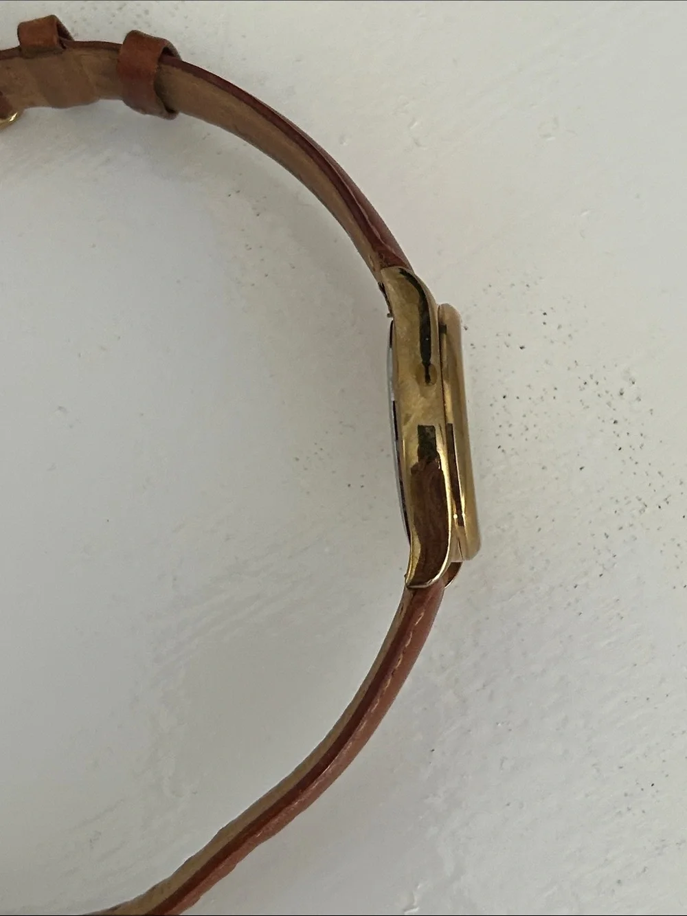 Michael Kors Gold Tone Watch with Brown Leather Strap and White Dial